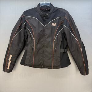 Harley Davidson Jacket Women's XL Black Orange Padded Back Patch Logo Motorcycle